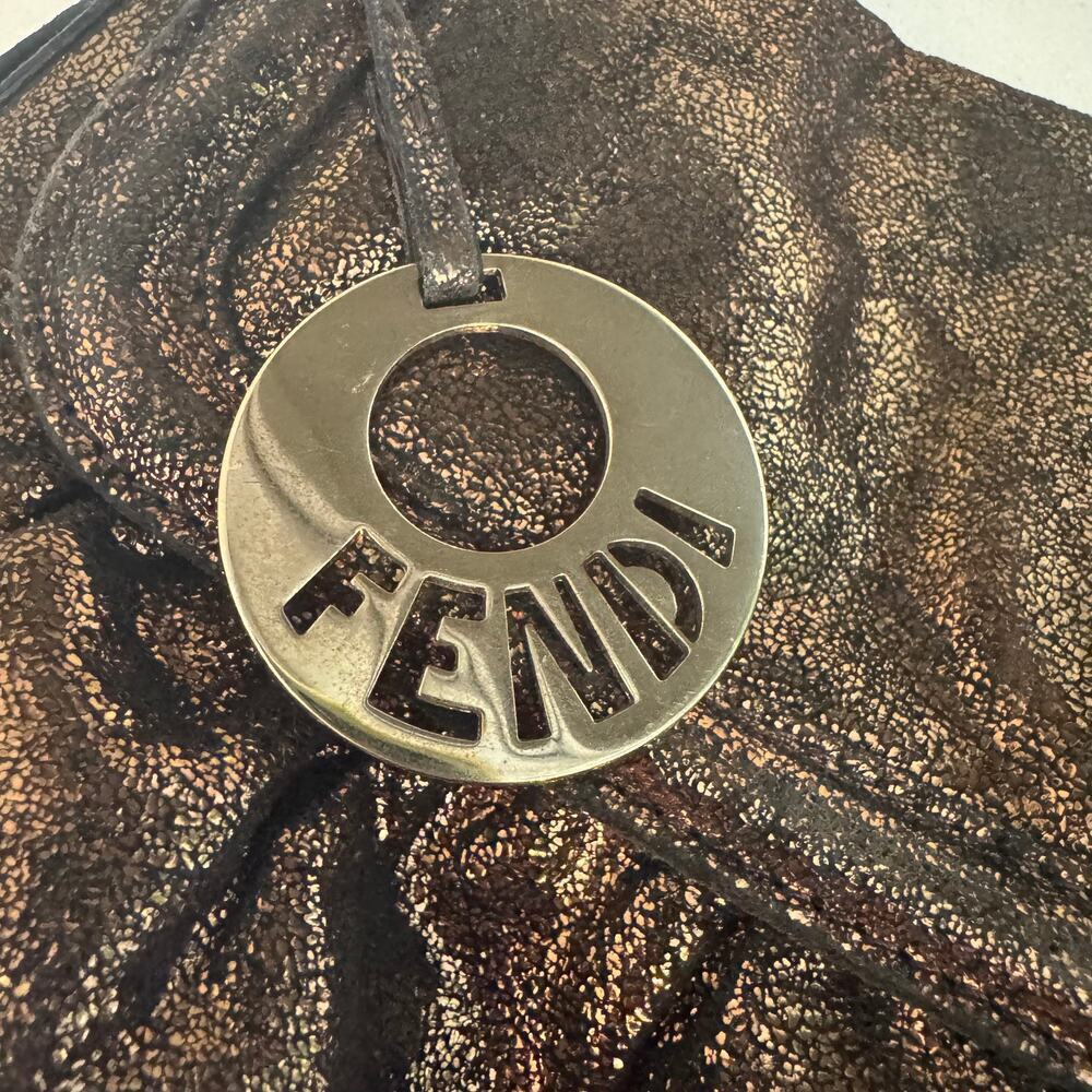 Fendi Metallic Bronze Leather Baguette Shoulder Bag Suede Interior Authentic COA - Picture 3 of 7